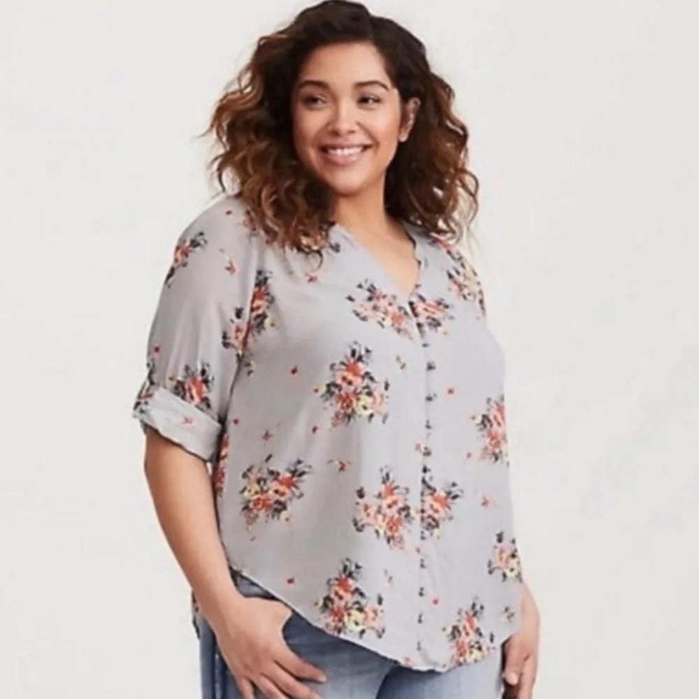 Torrid Grey Floral Button Down